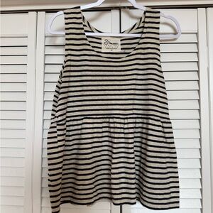 Striped Sleeveless Hemp & Jersey Cotton Tank Top - Navy & Cream